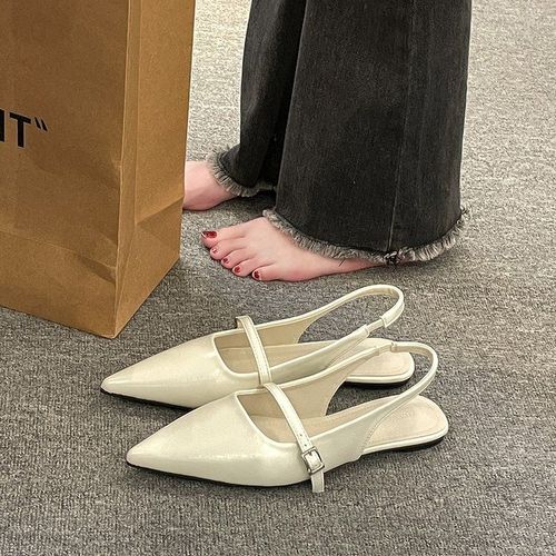 Sandales En Cuir Pu Pour Femmes,Décontractées,À La Mode,Avec Biscuits,À Talons Plats,À Bouts Pointus,Élégantes