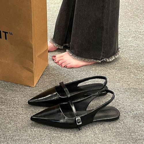 Sandales En Cuir Pu Pour Femmes,Décontractées,À La Mode,Avec Biscuits,À Talons Plats,À Bouts Pointus,Élégantes
