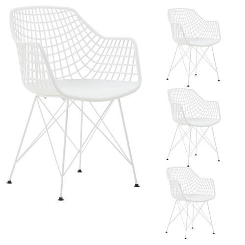 Lot De 4 Chaises De Salle À Manger Ou Cuisine Alicante En Plastique Blanc Et 4 Pieds En Métal Laqué Blanc