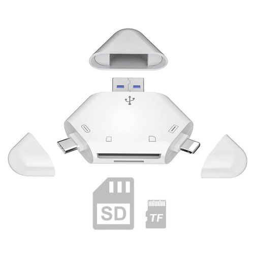 Lecteur de Carte SD, Lecteur de Carte mémoire 3 en 1 pour iPhone/iPad, appareils USB C et USB A, Adaptateur de Carte caméra Trail Camera Viewer Compatible avec Windows, Mac OS, Linux, Android, SD/TF