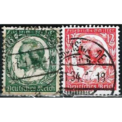 Allemagne, 3ème Reich 1934, Beaux Timbres Yvert 522 & 523 - 175ème Anniversaire De La Naissance De Schiller : Filigrane 'croix Gammées', Oblitérés, Tbe -