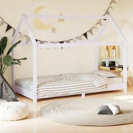 Cadre De Lit D'enfant Blanc Bois De Pin Massif 70x140 Cm