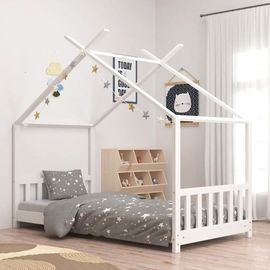 Cadre De Lit D'enfant Blanc Bois De Pin Massif 70x140 Cm