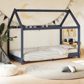 Cadre De Lit D'enfant Gris Bois De Pin Massif 70x140 Cm