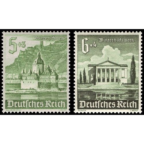 Allemagne, 3ème Reich 1940, Beaux Timbres Neufs* Yvert 677 Et 678, Au Profit Du Secours D'hiver, Sites Et Monuments, Pfalz Sur Le Rhin Et Théâtre De Posen.