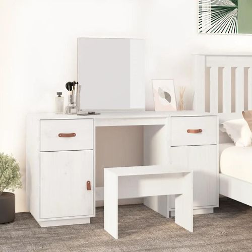 Ensemble De Coiffeuse Avec Miroir Blanc Bois De Pin Solide