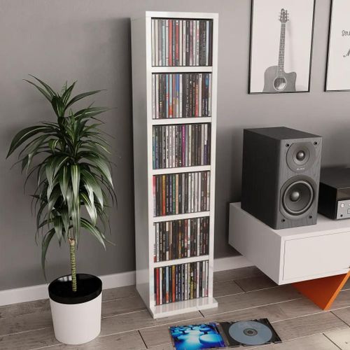 Armoire À Cd Blanc Brillant 21x20x88 Cm Bois D'ingénierie