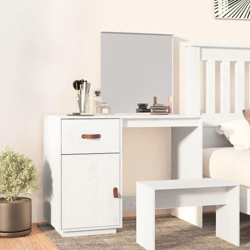 Coiffeuse Blanc 95x50x134 Cm Bois De Pin Massif