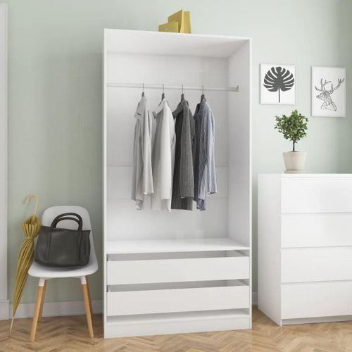 Garde-Robe Blanc Brillant 100x50x200 Cm Bois D'ingénierie