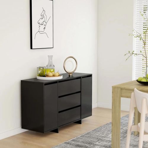 Buffet Avec 3 Tiroirs Noir 120x41x75 Cm Bois D'ingénierie