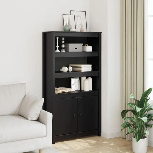 Buffet Haut Noir 80x35x154 Cm Bois Massif De Pin