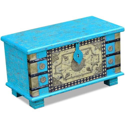 Coffre De Rangement Bois De Manguier Bleu 80 X 40 X 45 Cm