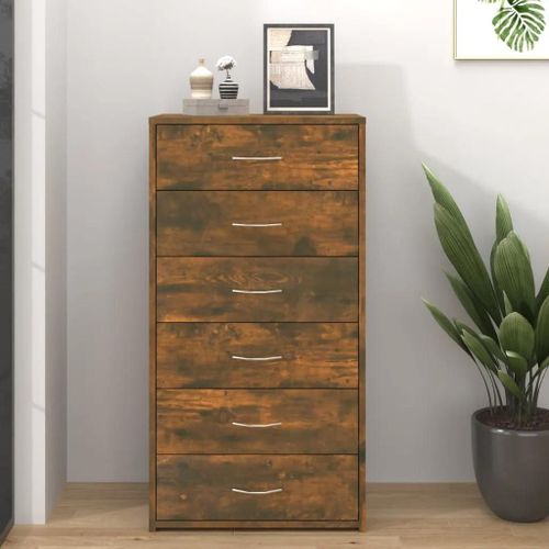 Buffet Avec 6 Tiroirs Chêne Fumé 50x34x96 Cm Bois D'ingénierie