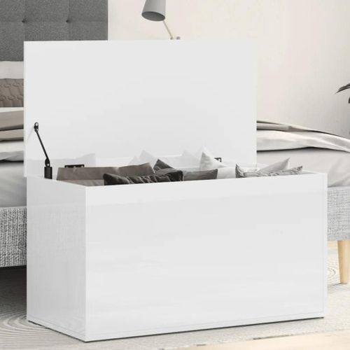 Coffre De Rangement Blanc Brillant 84x42x46cm Bois D'ingénierie