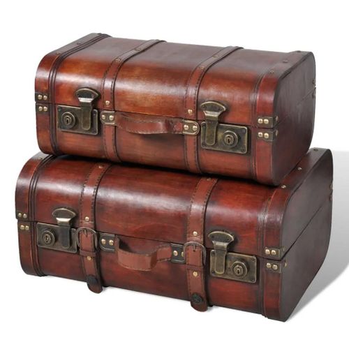 Coffre De Rangement Vintage Bois Marron 2 Pcs