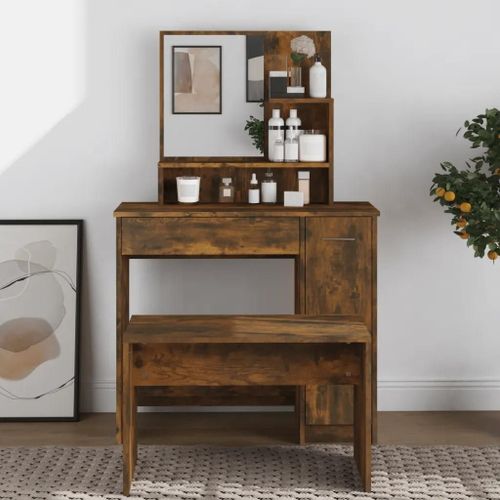Coiffeuse Avec Miroir Chêne Fumé 86,5x35x136 Cm