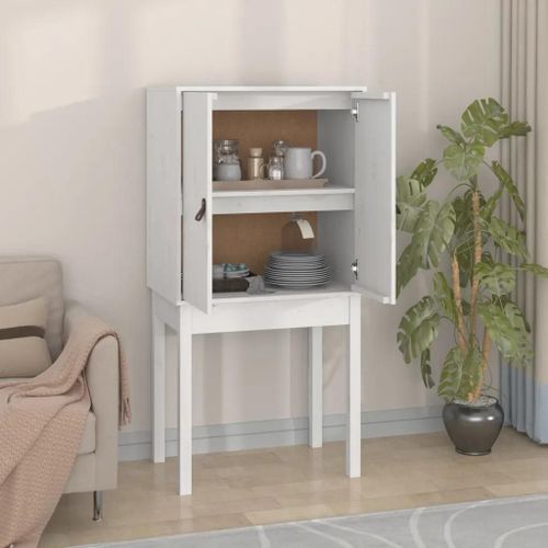 Buffet Haut Blanc 60x40x120 Cm Bois Massif De Pin