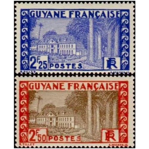 Guyane, Colonie Française 1939 / 1940, Très Beaux Timbres Neufs** / * Yvert 167 Et 168, Palais Du Gouverneur À Cayenne, 2f25 Outremer Et 2f50 Rouge Et Brun.