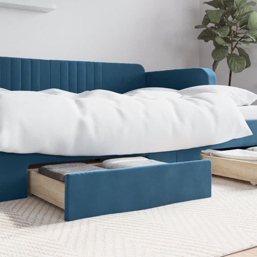 Tiroirs De Lit 2 Pcs Bleu Bois D'ingénierie Et Tissu,Tiroirs Sous Le Lit Avec Roulettes,Glisser Sous Les Tiroirs De Rangement Pour Lits De Hauteur Standard