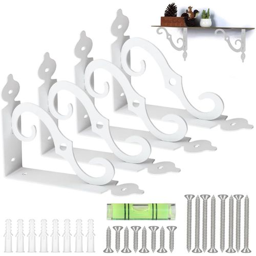4 Pièces Equerre Fer Forge,140x110mm Equerre Etagere,Équerre Pour Étagere Murale En Fer,Support Etagere En Fer,Support Etagere Murale De L,Pour Decoration Murale,Étagère Murale,Le Jardin