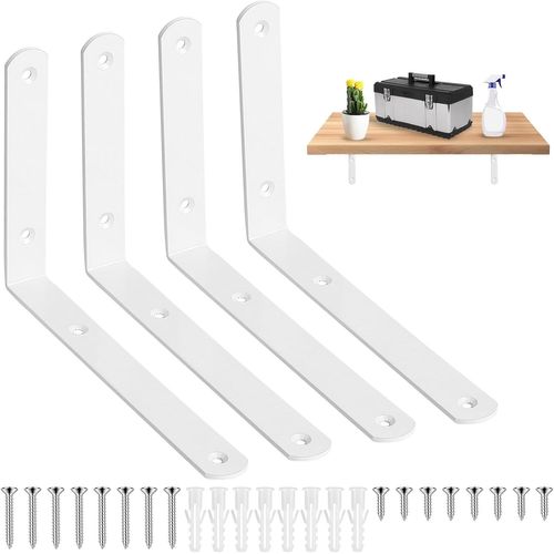 4 Pcs Equerre Etagere Murale Blancs,Equerre Charge Lourde,Supports En L,Équerre Étagère De Fixation Invisible,Supports D'étagère Murale Metal Industrielle Pour Étagère Bois,200x140x24mm