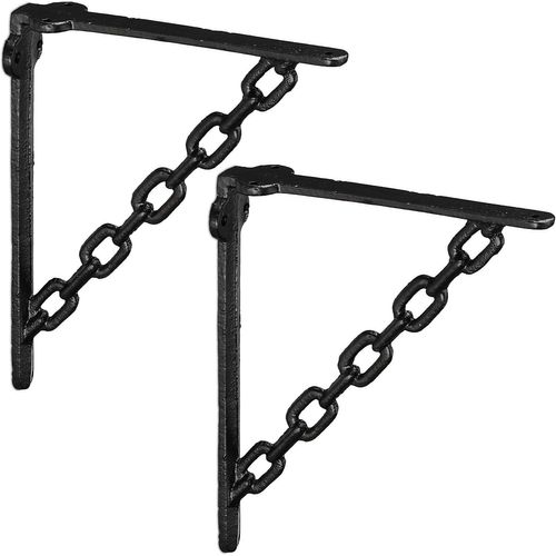 Équerre Étagère Murale,Lot De 2,Ancien,Support Vintage,Motif Chaines,Fonte De Fer,Noir