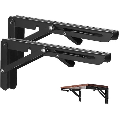 350mm Équerre Pliante,2pcs Noir Support Console Pliable,Supports D' Étagères Pliants Charge,Lourds Support Console Pliable,Equerre Etagere,Pour Garage,Cuisine,Chambre,80kg/177lbs Porteur