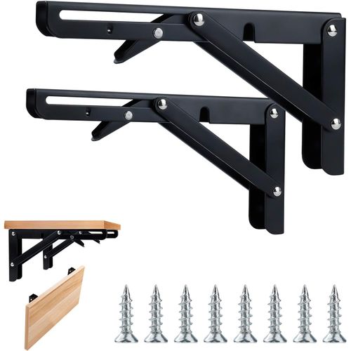 Supports D' Étagères Pliante Métal Console Équerres Pliable Murales Pour Cuisine Salle De Bain Bibliothèques Charge Maximale 20cm 50kg 2 Pièces Noir