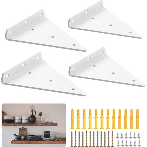 Lot De 4 Supports D'étagère Triangulaires Invisibles En Métal Robuste Pour Étagères,Support D'étagère Caché,Support Mural Décoratif Flottant Et Support Blanc 16,5 Cm
