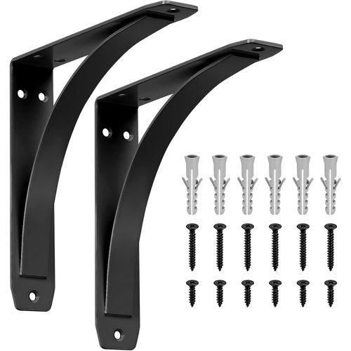 2 Pcs Equerre Etagere Murale Noir,Equerre Charge Lourde,Supports Équerre Étagère De Fixation Etagere Murale Vintage,Supports D'étagère Murale À 90 Degrés Metal Pour Meuble,200x200x40mm