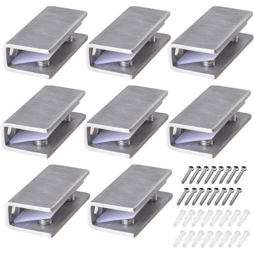 Pince À Verre En Acier Inoxydable 8 Pièces Support D'étagère En Verre Réglable Pince À Verre Rectangulaire De 8-12mm D'épaisseur Pince À Verre Inox Pour Balustrade Escalier Salle Bains,Avec Vis