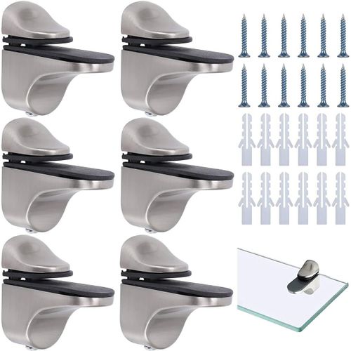 6x Support D'étagère En Verre En Alliage De Zinc Pince En Verre Réglable Supports Mural D'étagère Verre Pince En Verre À Fixation Murale Support De Tablette En Verre (Bouche De Canard)