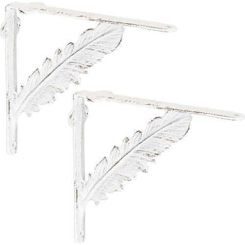 Équerre Étagère Murale,Lot De 2,Vintage,Support En Fonte De Fer,Ancien,Design «Plume»,Blanc