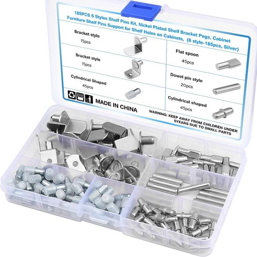 185pcs 6 Styles Pins D'étagère Kit De Chevilles D'étagère Nickelées Supports D'étagère De Meubles D'armoires Supports Pour Trous D'étagère Sur Armoires