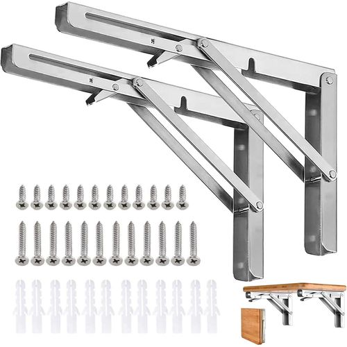 Lot De 2 Consoles Pliantes-Charge Lourde:400mm-Charnière Pliante À 90 °-Charge Lourde:150 Kg-Support D'étagère Pliable-En Métal-Pour Bricolage,Garage,Salon,Bureau