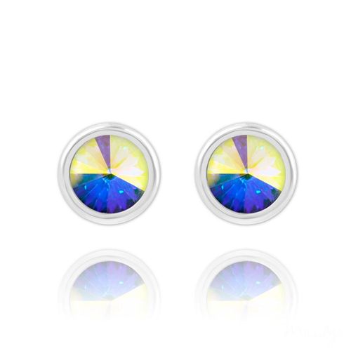 Boucles D' Oreilles Clous Puces Cristal Ab Argent Massif 925°°°