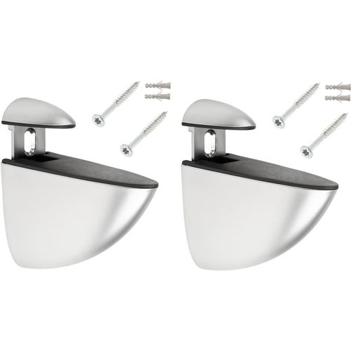 2X Support Étagère Murale 55,5Mm Réglable Type Pelican Métal Couleur Argent Chromé Mat Avec Vis + Cheville Cuisine Salle De Bain Meuble Taquet Attache Universel