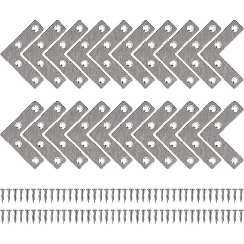 Equerre De Fixation Plats Droits Support En Forme De L Metalliques Equerres Avec Vis Pour Bois Meubles Placard Réparation Support 50 * 50Mm 20 Pièces
