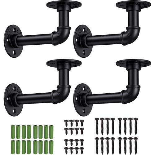 Support Étagère Industriel Tuyau 4pcs Supports Pour Étagère Industrielle Vintage Avec Brides 25 * 19 * 4.5cm Pour Bibliothèque Meubles De Bricolage Suspendus Étagère Murale Flottante-Noir
