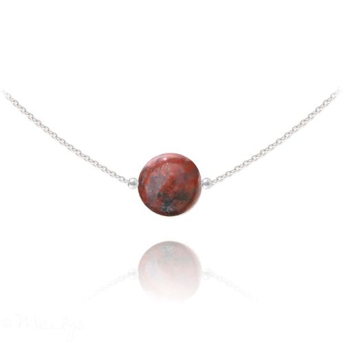 Collier Ras De Cou Pierre Naturelle Jaspe Rouge Argent 925°°° Rhodié
