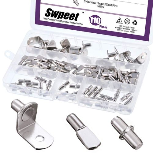 Kit De 110 Broches D'étagère Plaquées Nickel,3 Styles,En Acier Inoxydable,Argenté,Jusqu'à 6mm De Diamètre,Type Goupille,Comprend Support,Bobine,Chevilles Cylindriques