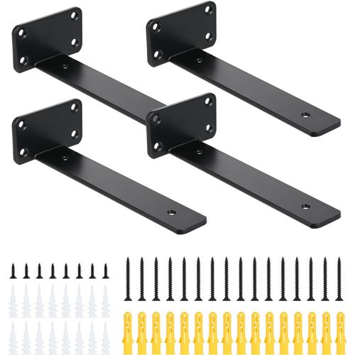 4 Pièces Équerre Étagère Murale 20 Cm-Support Étagère Murale-Équerre Charge Lourde-Fixation Étagère Invisible-Charge Maximale 75kg (Noir)