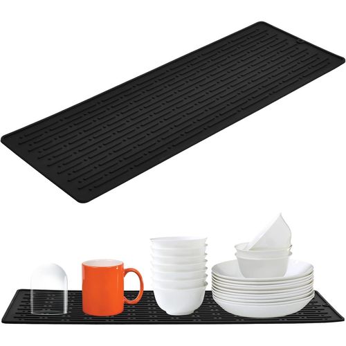 40.5x14.5cm Tapis Égouttoir Vaisselle Silicone Tapis De Séchage Vaisselle Pour Cuisine Tampon De Drainage En Silicone Antidérapant Tapis Résistant À La Chaleur Pour Rangement Couverts Vaisselle,Noir