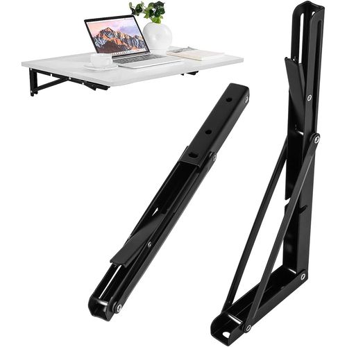 2 Pièces Support Console Pliable,Équerre Pliante 300mm,Supports D' Étagères Pliants,Fer Noir Charge Utile 50 Kg,Pour La Maison,Cuisine,Bureau,Table,Mur,Économiser De L'espace