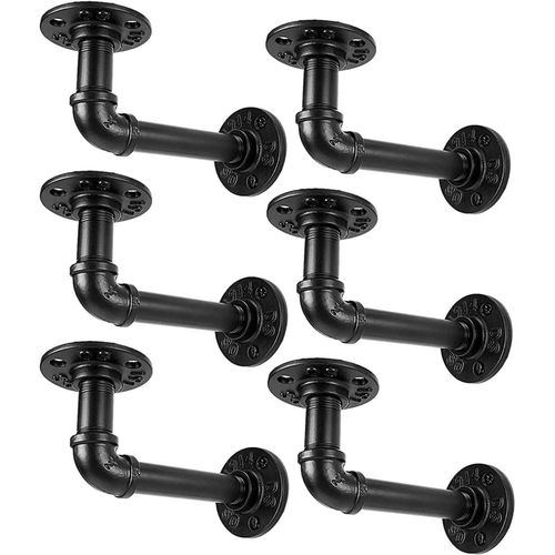 Supports D'étagère De Tuyau Industriel Pour Étagères 8 10 12 Pouces,Support D'étagère Flottant De Tuyau En Métal Noir En L-Support De Rayonnage Mural Décoratif Robuste Style Vintage De Ferme Rustique
