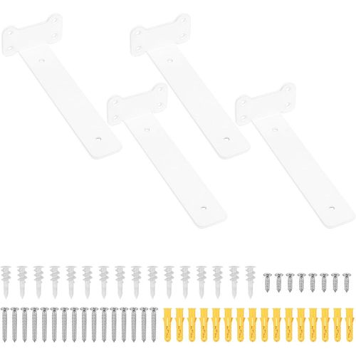 4 Pcs Equerre Etagere Murale Blanc,200mm Equerre Charge Lourde,Équerre Étagère De Fixation Etagere Murale Invisible,Supports D'étagère Murale Metal Industrielle Pour Étagère Meuble