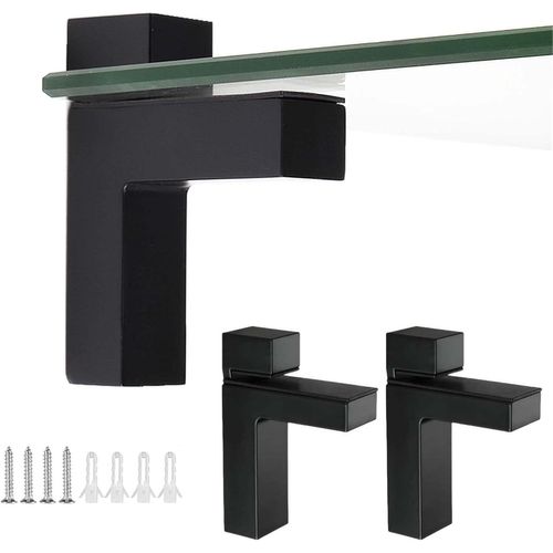 2 Supports Étagère En Verre Murale,Pince À Verre Réglable Fixation Murale,Supports D'étagère Flottantes,Equerre Etagere,Pour Verre Et Tablette En Bois 3-24mm,En Alliage De Zinc,Noir