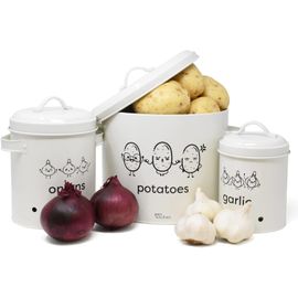 Boîtes Pommes De Terre Oignons Ail Rangement Pommes De Terre Oignons Ail - Lot De 3 Boîtes Ventilation - Blanc Design Moderne Rangement Oignons Ail Echalottes