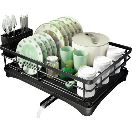 ,Egouttoir Vaisselle,Egoutoire Vaisselle Cuisine,Sur Evier,Noir,Inox,Égouttoir Couvert,Dish Rack,Drying Rack,Buse Rotative 360° (1 Niveau)