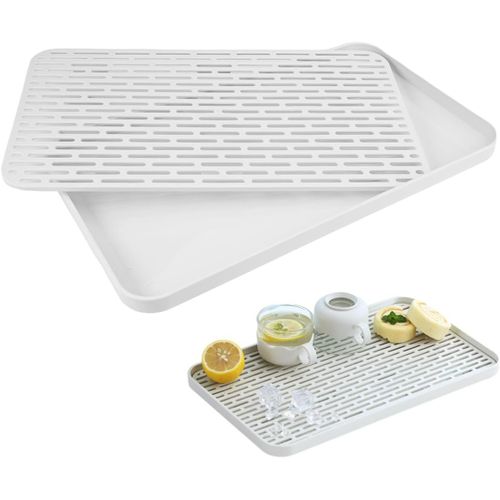 Egouttoir Vaisselle Plastique,Tapis Vaisselle Egouttoir Absorbant,Tapis Sechage Vaisselle,Plateau Égouttoir,Plateau De Séchage De La Vaisselle,Pour Tasses,Bols,Fruits,31x17,5x2,2cm Blanc